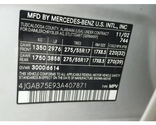 MERCEDES-BENZ MERCEDES ML-CLASS Parts Cars or Trucks